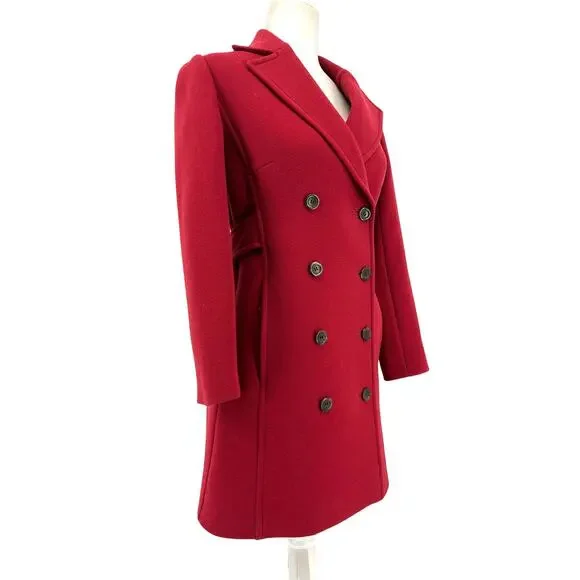 J. Crew Women's 2 Red Wool‎ Double Breasted Lady Day Pea Winter Mid Length Coat - Picture 7 of 9